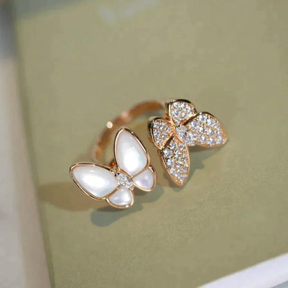 [⭐JeweliWhal]TWIN BUTTERFLY DIAMOND MOP RING
