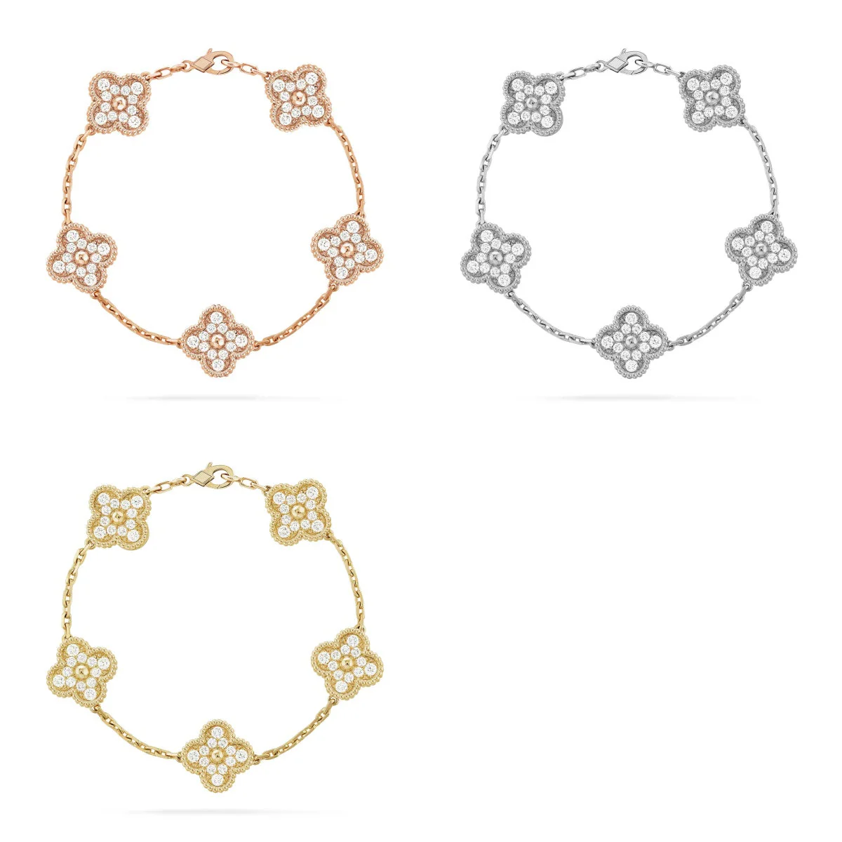 [⭐JeweliWhal] CLOVER 5 MOTIF FULL DIAMOND BRACELET COLLECTION