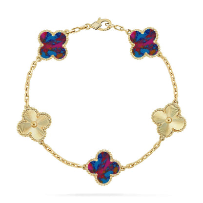 [⭐JeweliWhal]CLOVER 5 MOTIF COLOR GEMSTONES BRACELET COLLECTION
