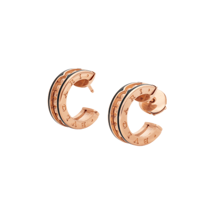[⭐JeweliWhal]ZERO 1 ROCK PINK GOLD EARRINGS WITH STUDDED SPIRAL AND BLACK CERAMIC