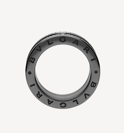 [⭐JeweliWhal]ZERO 1 ROCK FOUR-BAND BLACK CERAMIC WITH STUDDED SPIRAL AND PAVED DIAMONDS RING