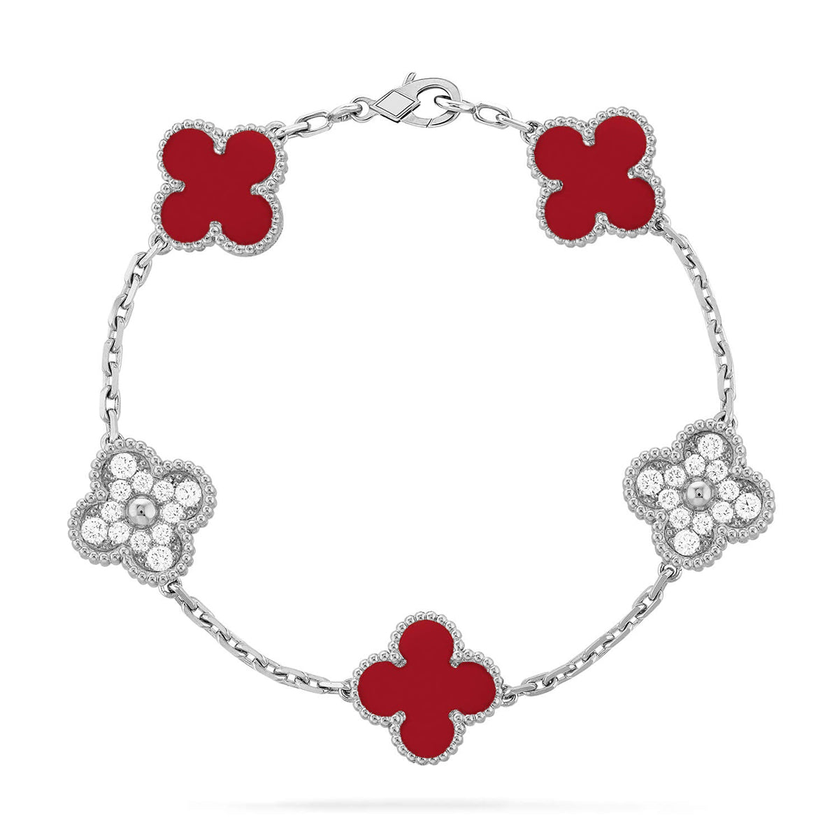[⭐JeweliWhal] CLOVER 5 MOTIF RED CORNELIAN BRACELET COLLECTION