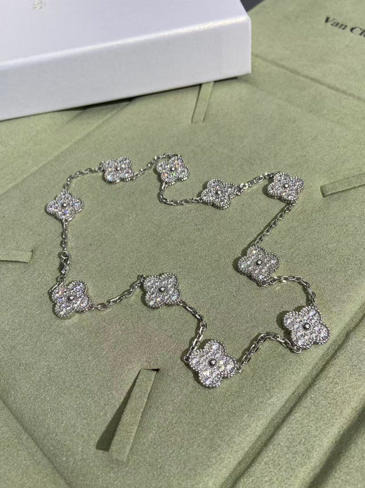 [⭐JeweliWhal]CLOVER 10 MOTIFS  FULL DIAMOND NECKLACE