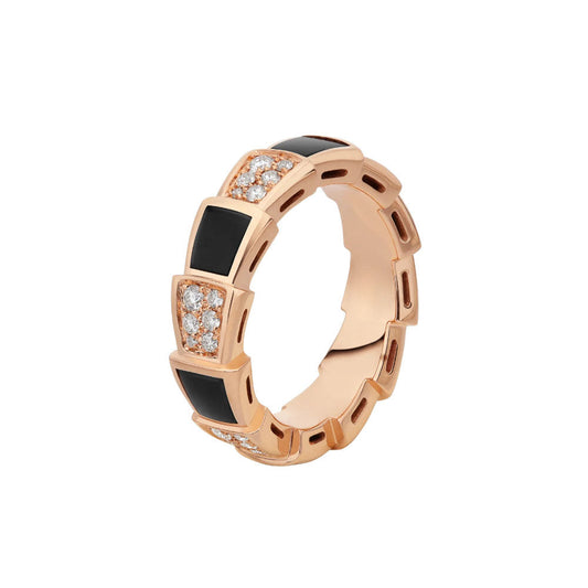 [⭐JeweliWhal]SERPENTI RING PINK GOLD BLACK MOP DIAMOND PAVED 4MM