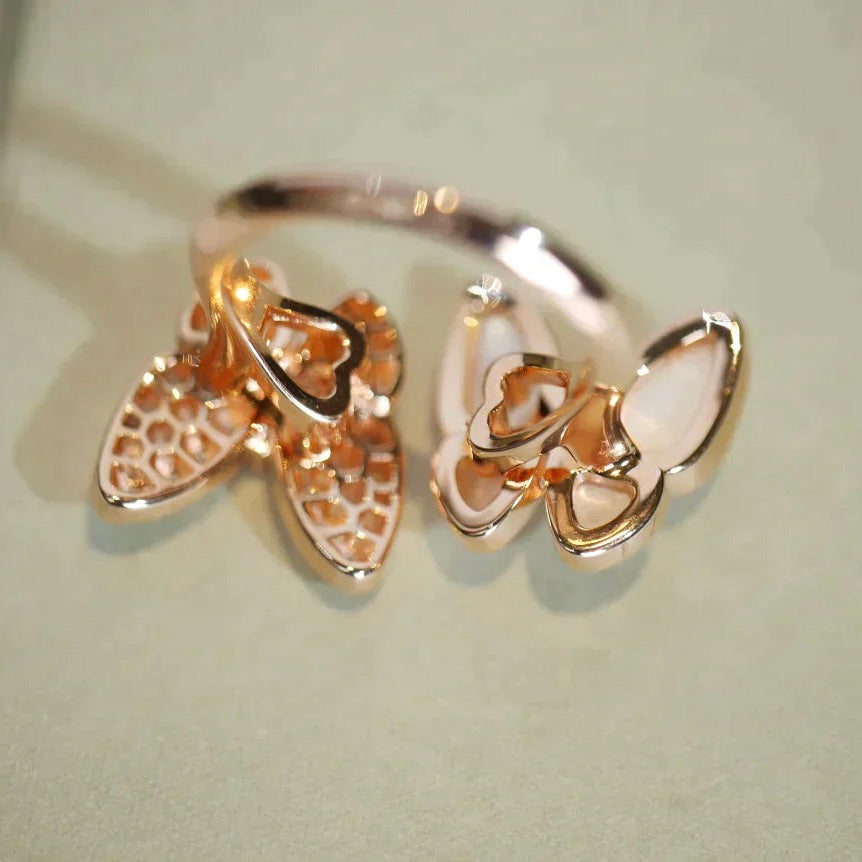 [⭐JeweliWhal]TWIN BUTTERFLY DIAMOND MOP RING