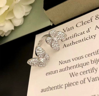 [⭐JeweliWhal]TWIN SILVER BUTTERFLY DIAMOND RING