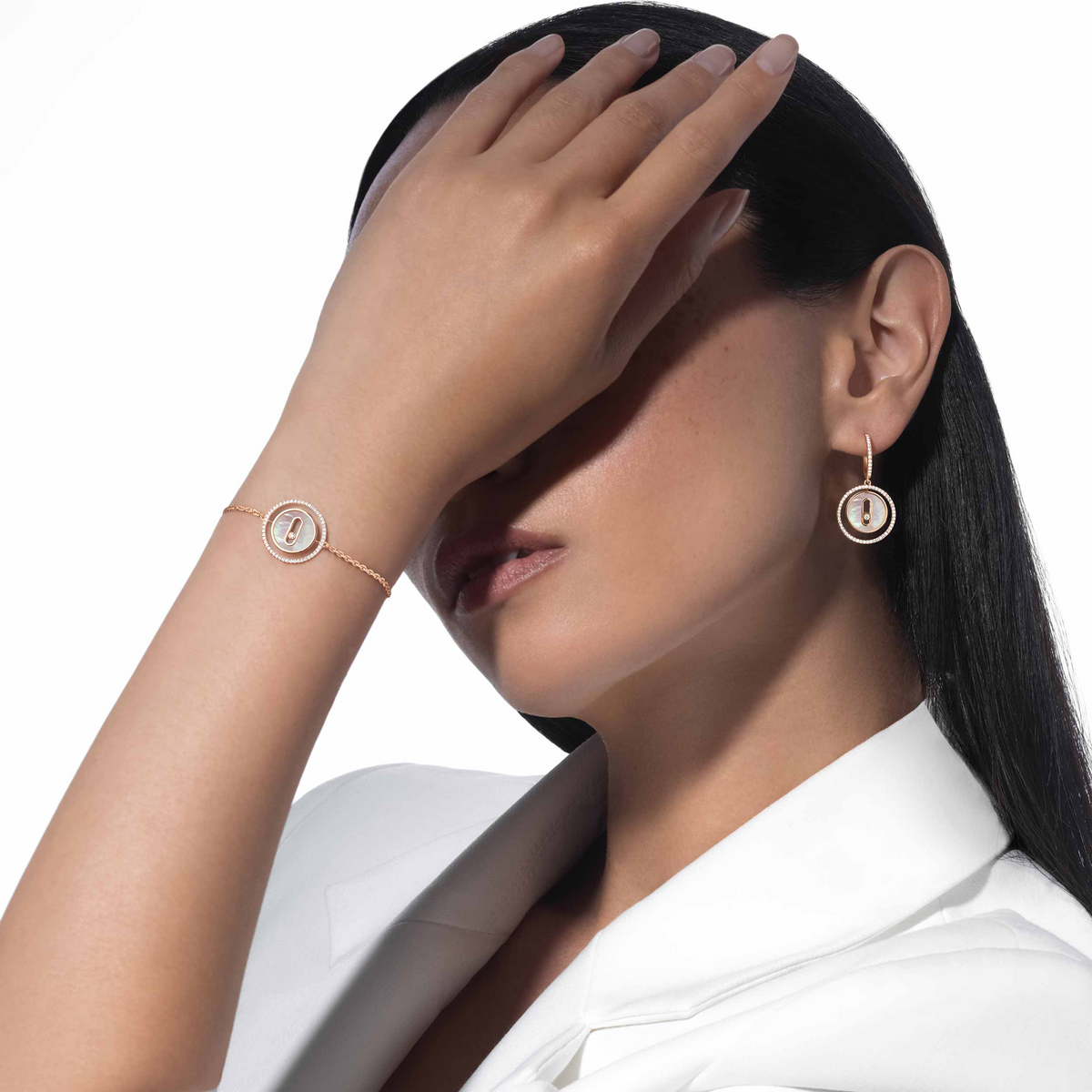 [⭐JeweliWhal]Demo MOVE WHITE MOTHER OF PEARL PINK GOLD DIAMOND BRACELET