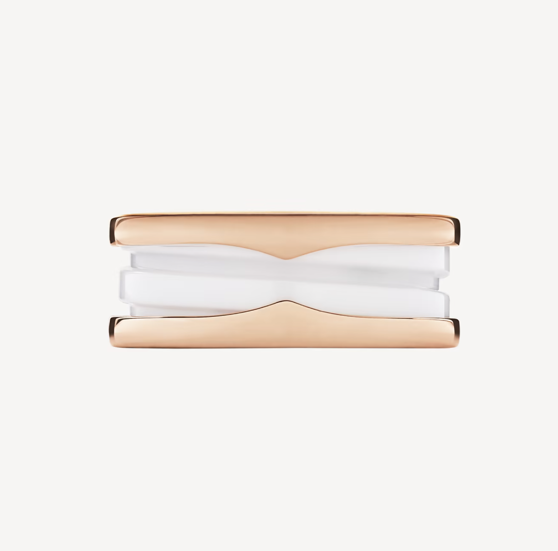 [⭐JeweliWhal]ZERO 1 TWO-BAND LOOPS AND WHITE CERAMIC SPIRAL PINK GOLD RING
