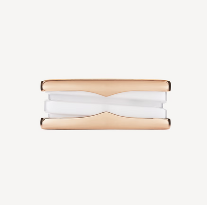 [⭐JeweliWhal]ZERO 1 TWO-BAND LOOPS AND WHITE CERAMIC SPIRAL PINK GOLD RING