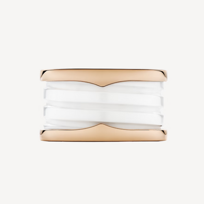 [⭐JeweliWhal]ZERO 1 FOUR-BAND LOOPS AND WHITE CERAMIC SPIRAL PINK GOLD RING
