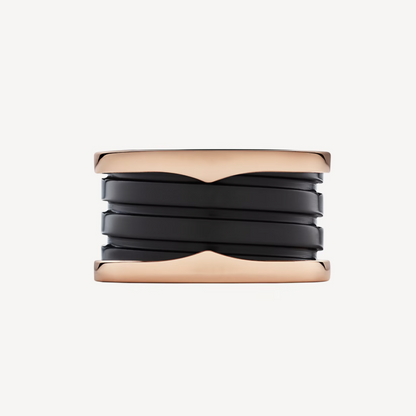 [⭐JeweliWhal]ZERO 1 FOUR-BAND LOOPS AND BLACK CERAMIC SPIRAL PINK GOLD RING