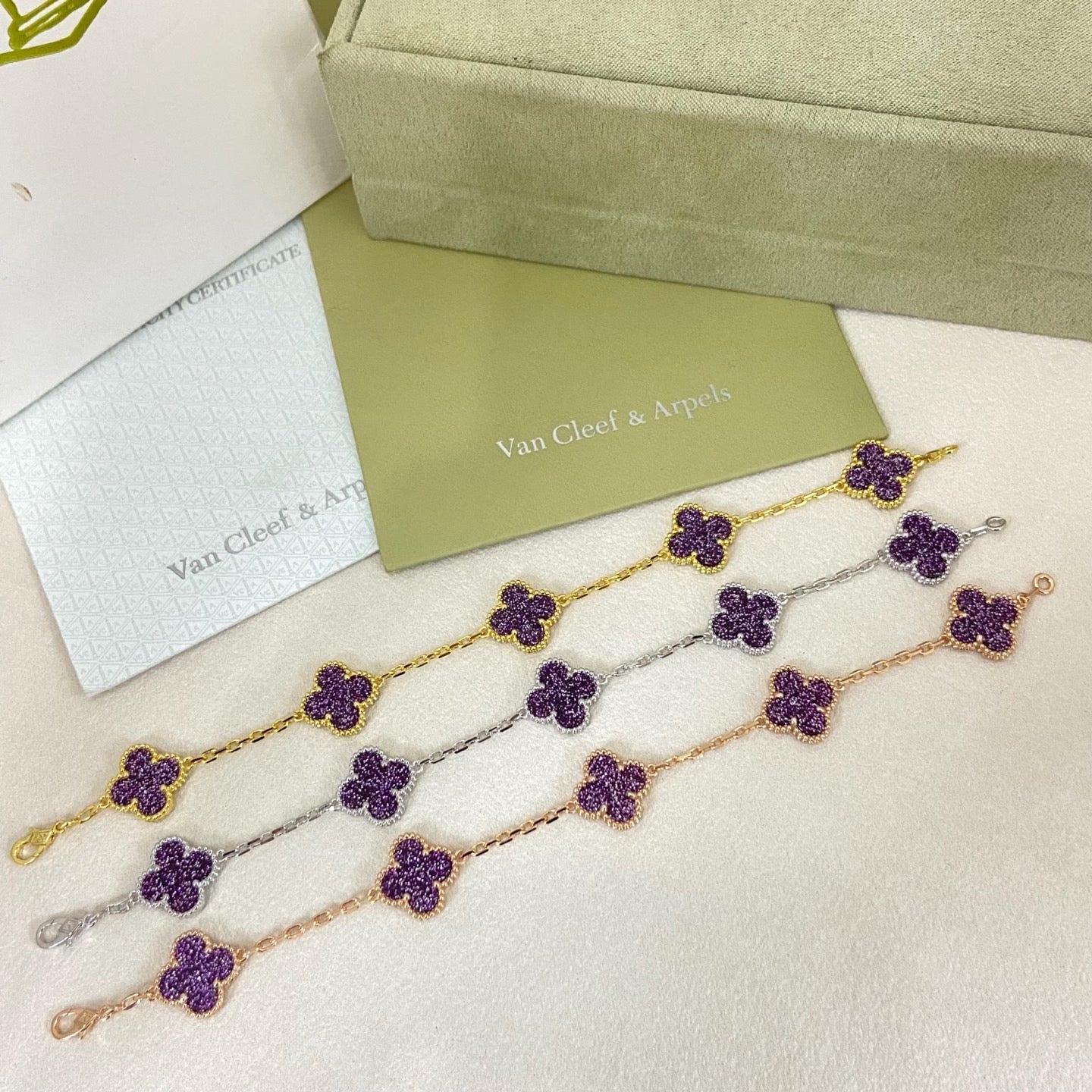 [⭐JeweliWhal]NEW PURPLE SAND-GOLD FOUR-LEAF CLOVER 5-FLOWER BRACELET