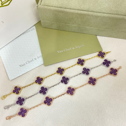 [⭐JeweliWhal]NEW PURPLE SAND-GOLD FOUR-LEAF CLOVER 5-FLOWER BRACELET