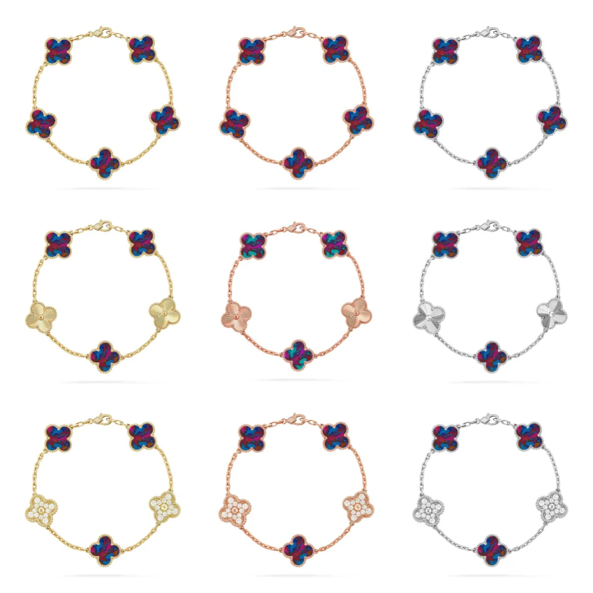 [⭐JeweliWhal]CLOVER 5 MOTIF COLOR GEMSTONES BRACELET COLLECTION