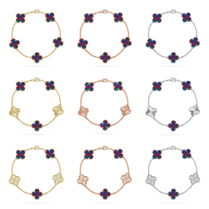 [⭐JeweliWhal]CLOVER 5 MOTIF COLOR GEMSTONES BRACELET COLLECTION