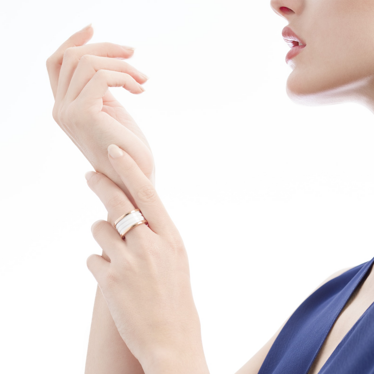 [⭐JeweliWhal]ZERO 1 FOUR-BAND LOOPS AND WHITE CERAMIC SPIRAL PINK GOLD RING