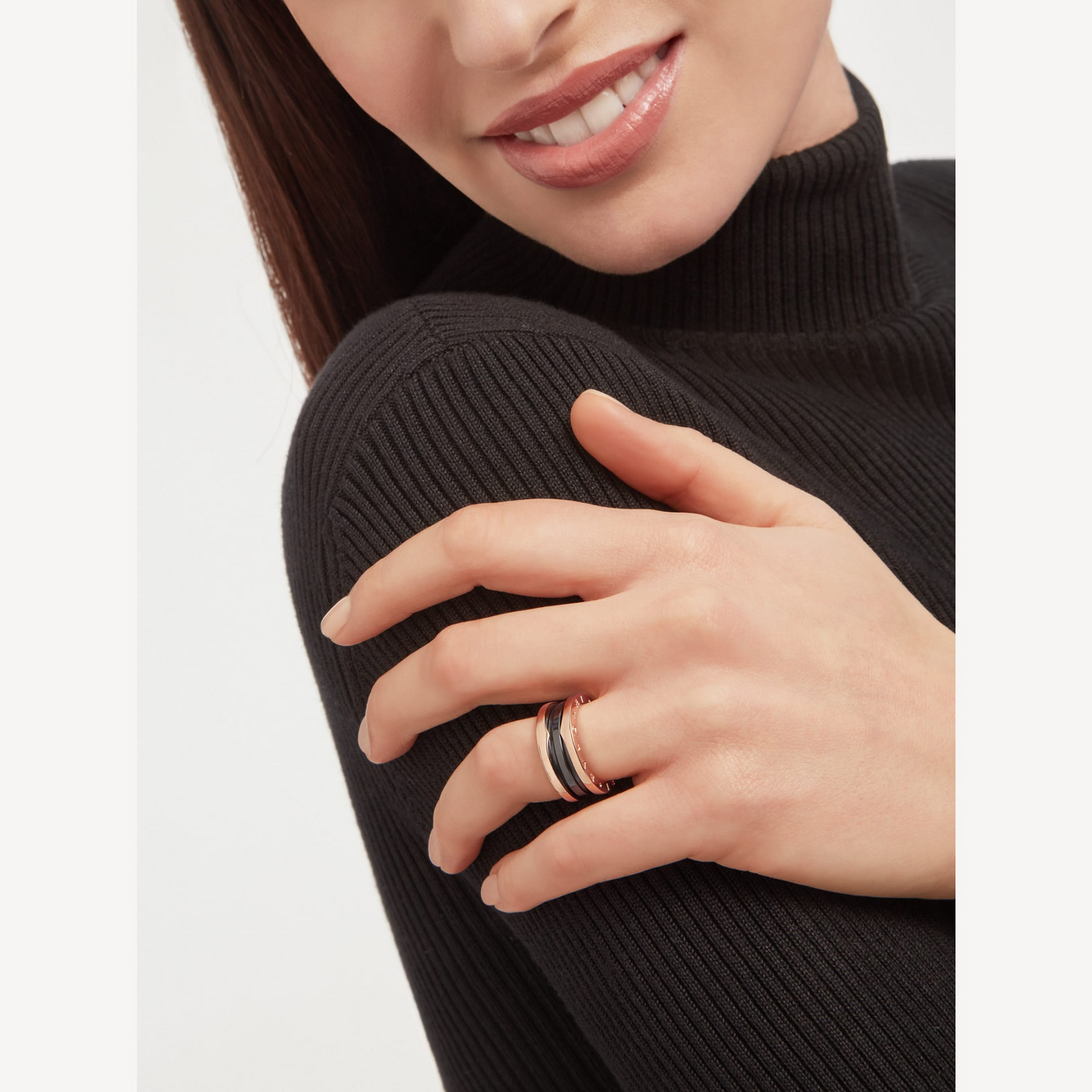 [⭐JeweliWhal]ZERO 1 TWO-BAND LOOPS AND BLACK CERAMIC PINK GOLD RING
