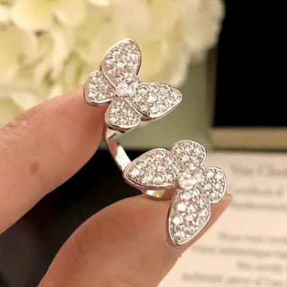 [⭐JeweliWhal]TWIN SILVER BUTTERFLY DIAMOND RING