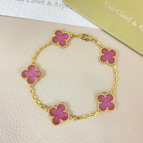 [⭐JeweliWhal]NEW BUBBLE PINK ENAMEL 5-FLOWER BRACELET