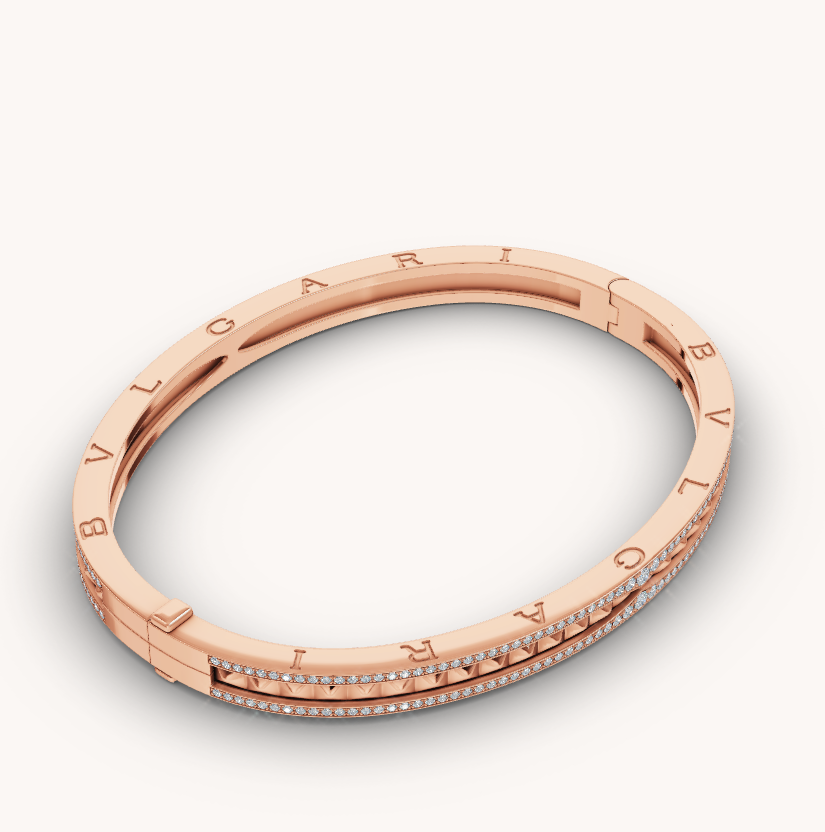[⭐JeweliWhal]ZERO 1 SPIRAL AND PAVED DIAMOND PINK GOLD BRACELET