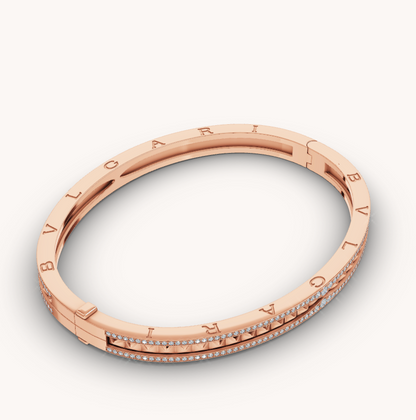 [⭐JeweliWhal]ZERO 1 SPIRAL AND PAVED DIAMOND PINK GOLD BRACELET