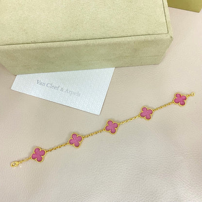 [⭐JeweliWhal]NEW BUBBLE PINK ENAMEL 5-FLOWER BRACELET
