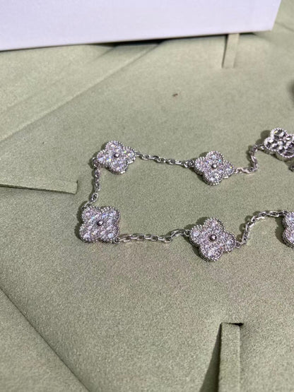 [⭐JeweliWhal]CLOVER 10 MOTIFS  FULL DIAMOND NECKLACE