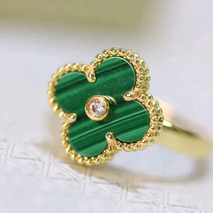 [⭐JeweliWhal]CLOVER MALACHITE RING GOLD DIAMOND