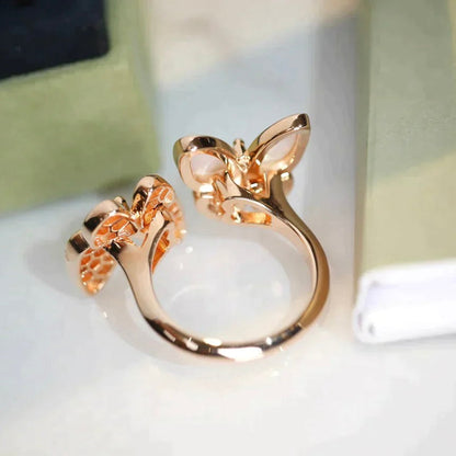 [⭐JeweliWhal]TWIN BUTTERFLY DIAMOND MOP RING