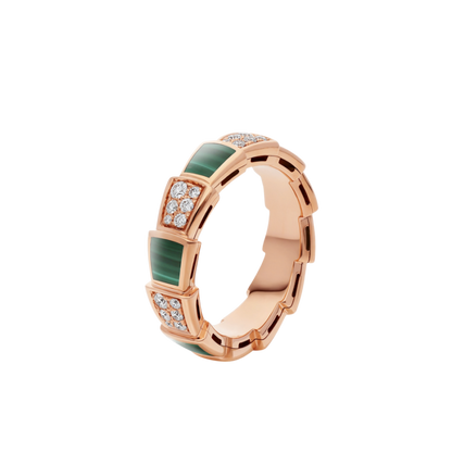 [⭐JeweliWhal]SERPENTI RING PINK GOLD MALACHITE DIAMOND PAVED 4MM