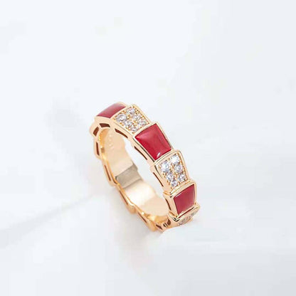 [⭐JeweliWhal]SERPENTI RING PINK GOLD CARNELIAN DIAMOND PAVED 4MM