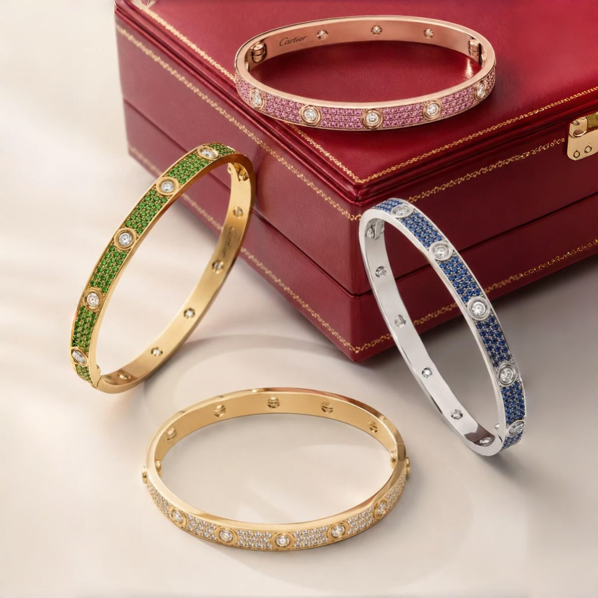 [⭐JeweliWhal]2026 PAVE GEMSTONE LOVE BRACELET 6.1MM 10 DIAMONDS