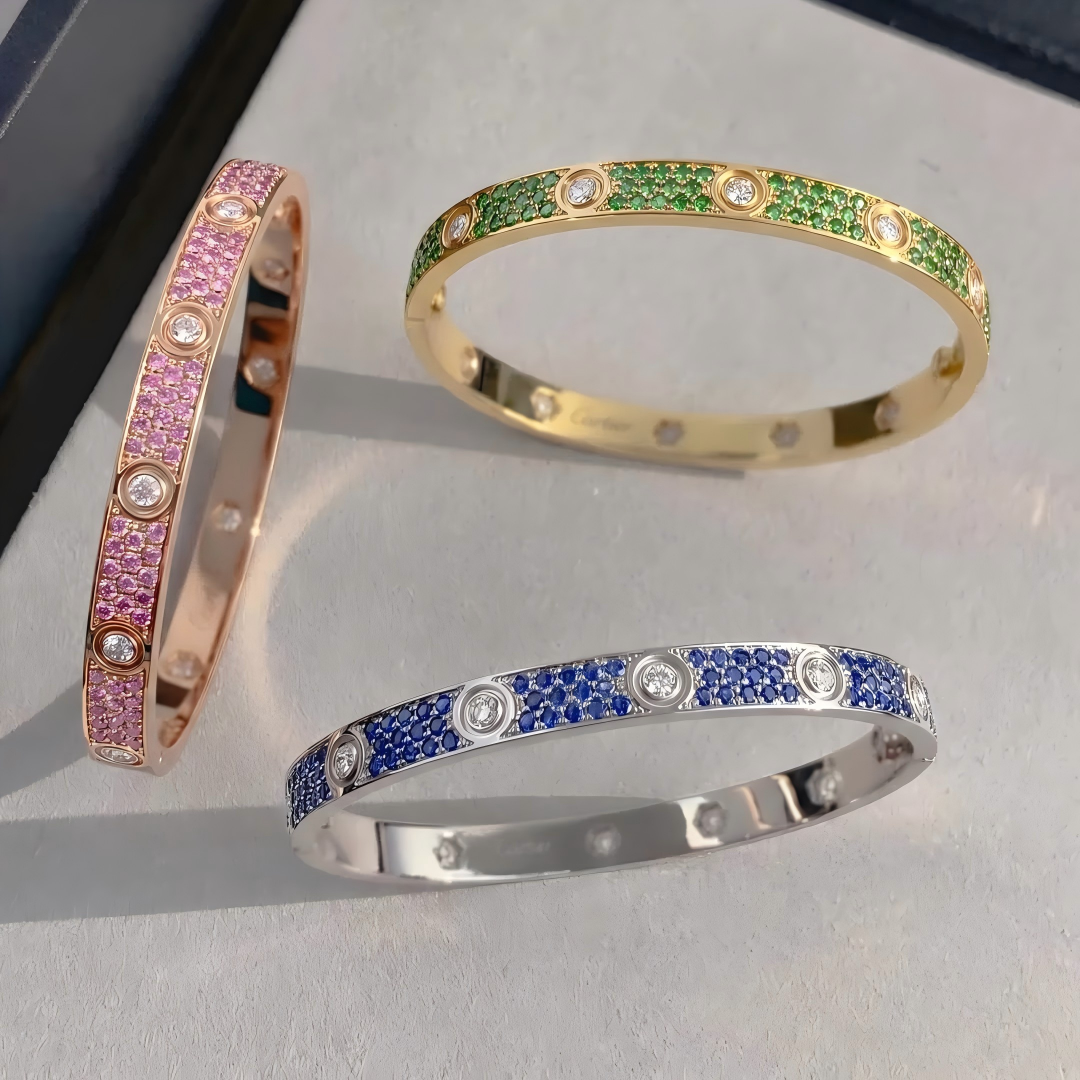 [⭐JeweliWhal]2026 PAVE GEMSTONE LOVE BRACELET 6.1MM 10 DIAMONDS