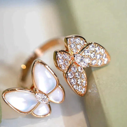 [⭐JeweliWhal]TWIN BUTTERFLY DIAMOND MOP RING