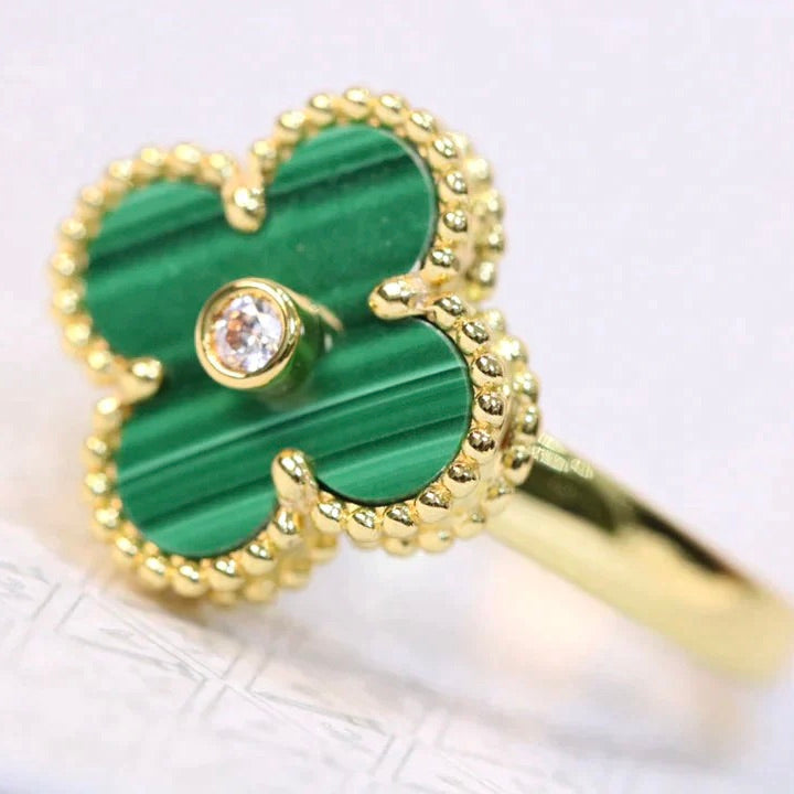 [⭐JeweliWhal]CLOVER MALACHITE RING GOLD DIAMOND