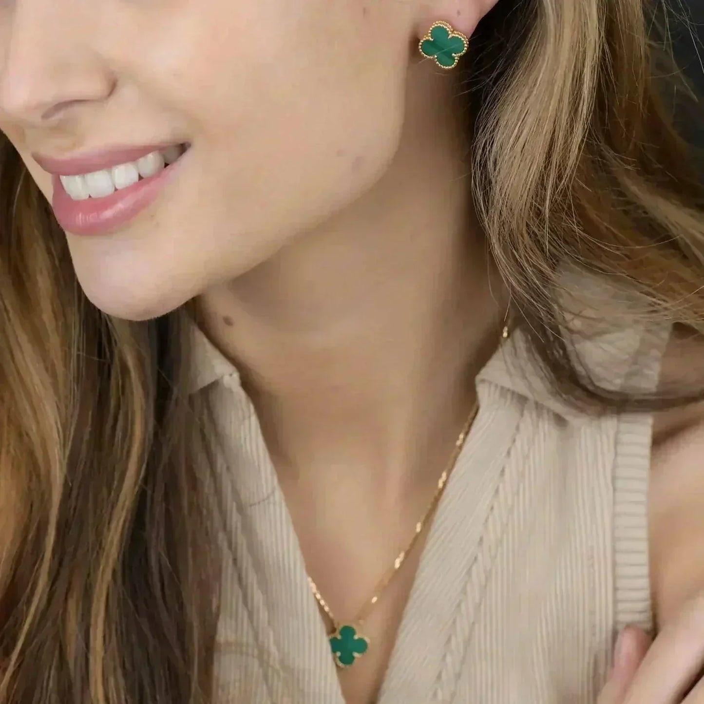 [⭐JeweliWhal]CLOVER MINI 9.5MM MALACHITE  EARRINGS