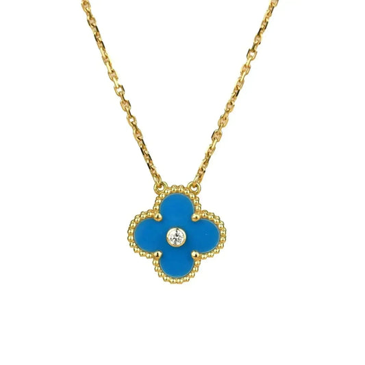 [⭐JeweliWhal]CLOVER 15MM DIAMOND AND BLUE AGATE NECKLACE