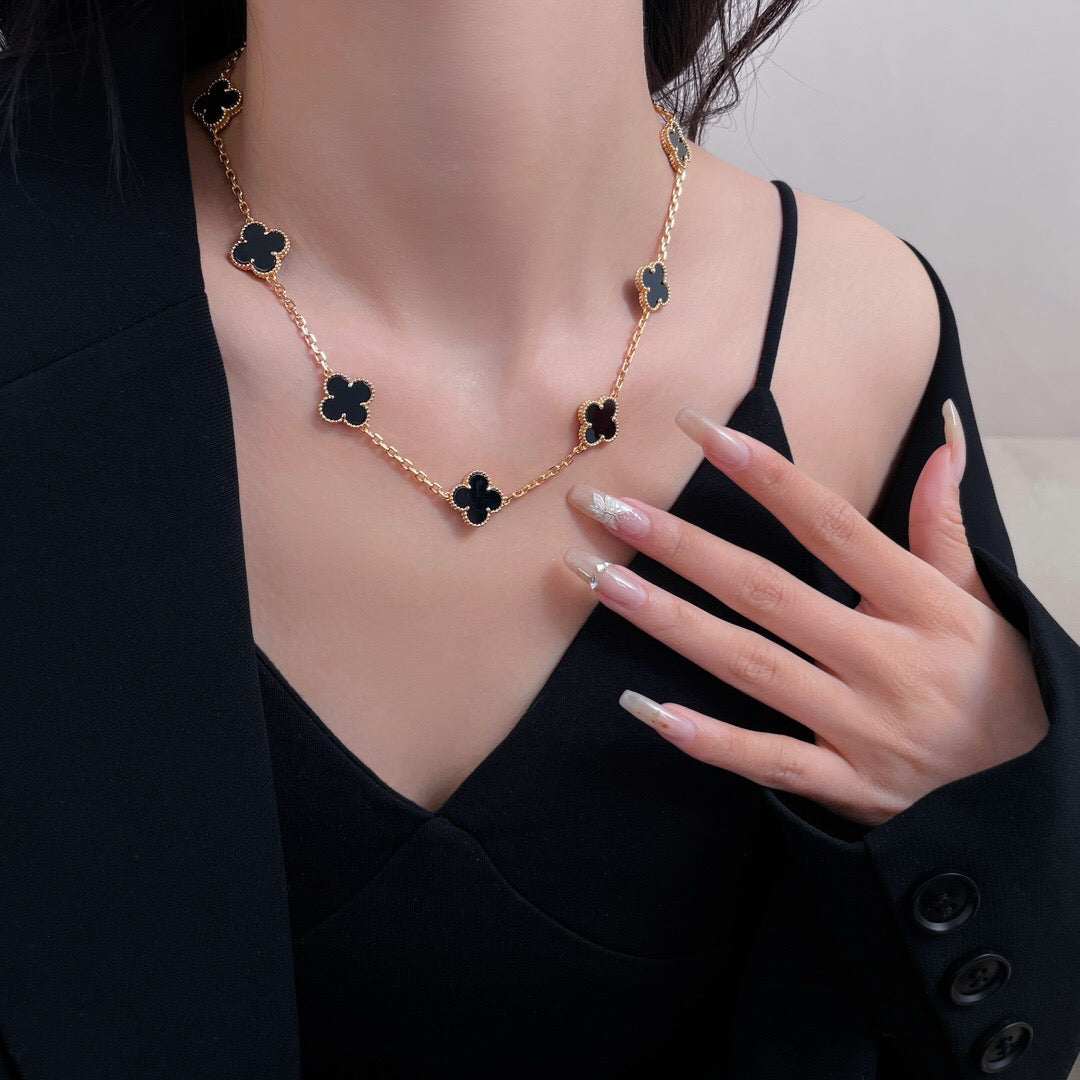 [⭐JeweliWhal]CLOVER 10 MOTIFS ONYX NECKLACE