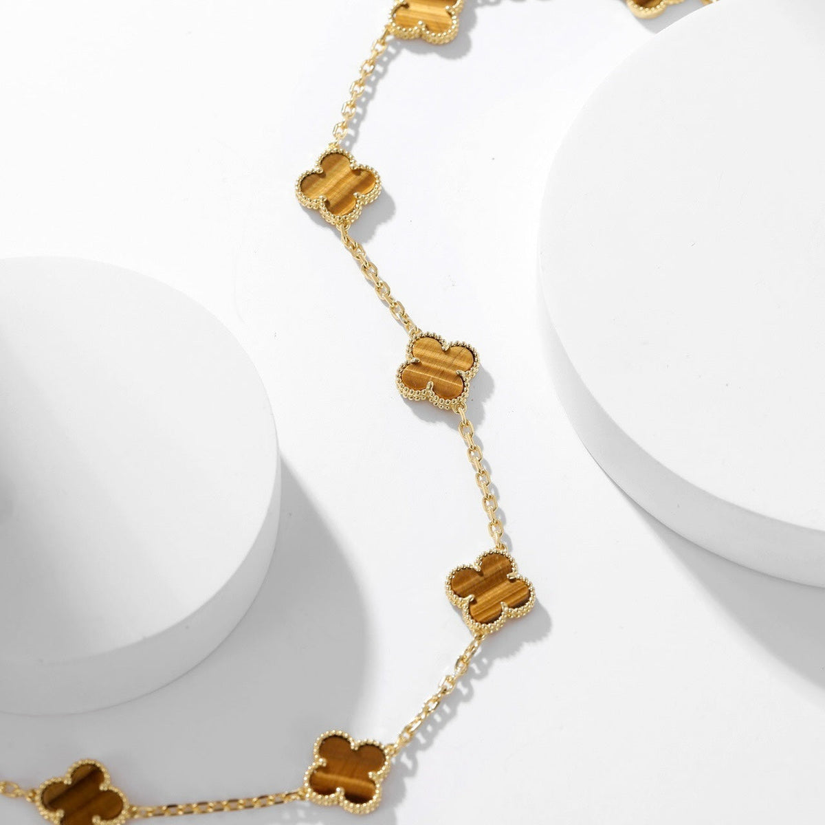 [⭐JeweliWhal]CLOVER 10 MOTIFS TIGER EYE NECKLACE