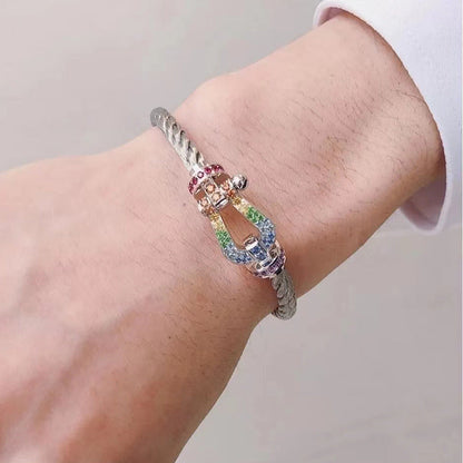 [⭐JeweliWhal]FORC LARGE HORSESHOE  COLORED DIAMOND BRACELET SILVER