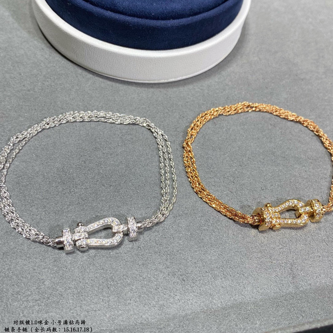 [⭐JeweliWhal]FORCE SMALL HORSESHOE  DIAMOND CHAIN ROPE BRACELET