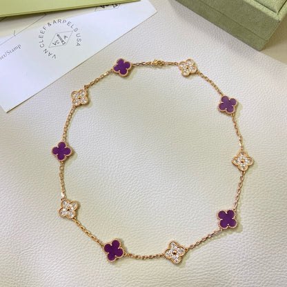 [⭐JeweliWhal Jewelry]CLOVER 10 MOTIFS  PURPLE VIOLET DIAMOND NECKLACE