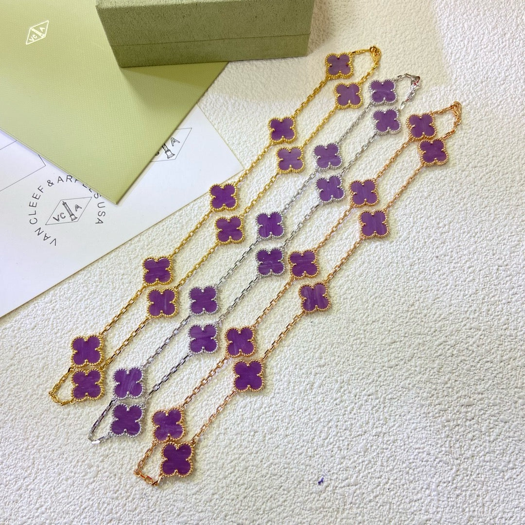 [⭐JeweliWhal Jewelry]CLOVER 10 MOTIFS  PURPLE VIOLET  NECKLACE