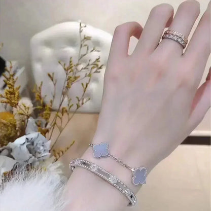 [⭐JeweliWhal] CLOVER 5 MOTIF PURPLE CHALCEDONY BRACELET COLLECTION