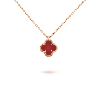 [⭐JeweliWhal]CLOVER MINI 9.5MM WHITE CARNELIANS NECKLACE