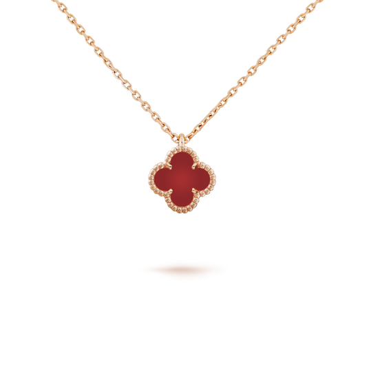 [⭐JeweliWhal]CLOVER MINI 9.5MM WHITE CARNELIANS NECKLACE