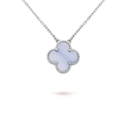 [⭐JeweliWhal]CLOVER 15MM BLUE CHALCEDONY NECKLACE SILVER
