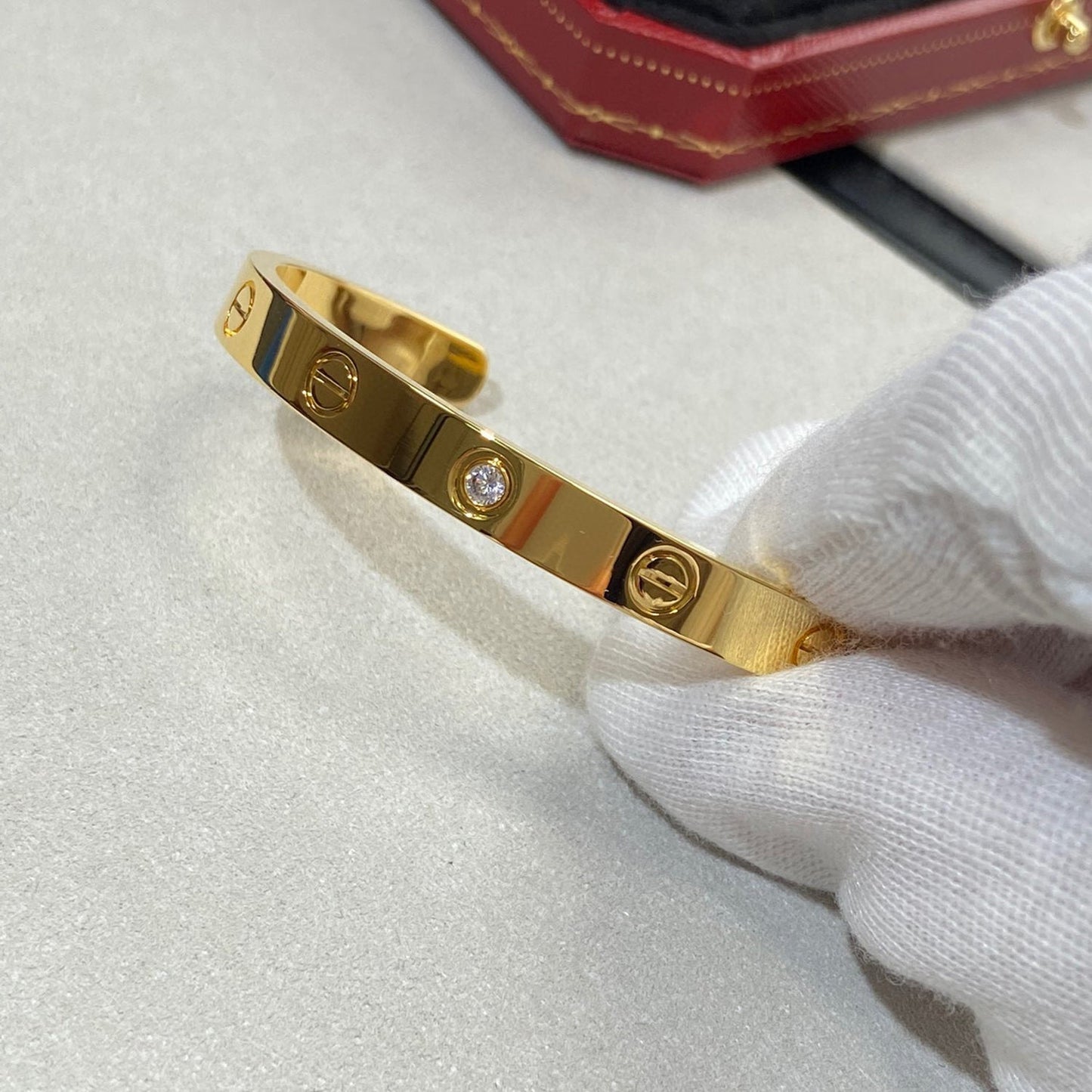 [⭐JeweliWhal]LOVE BRACELET 6.1MM 1 DIAMOND OPEN CUFF