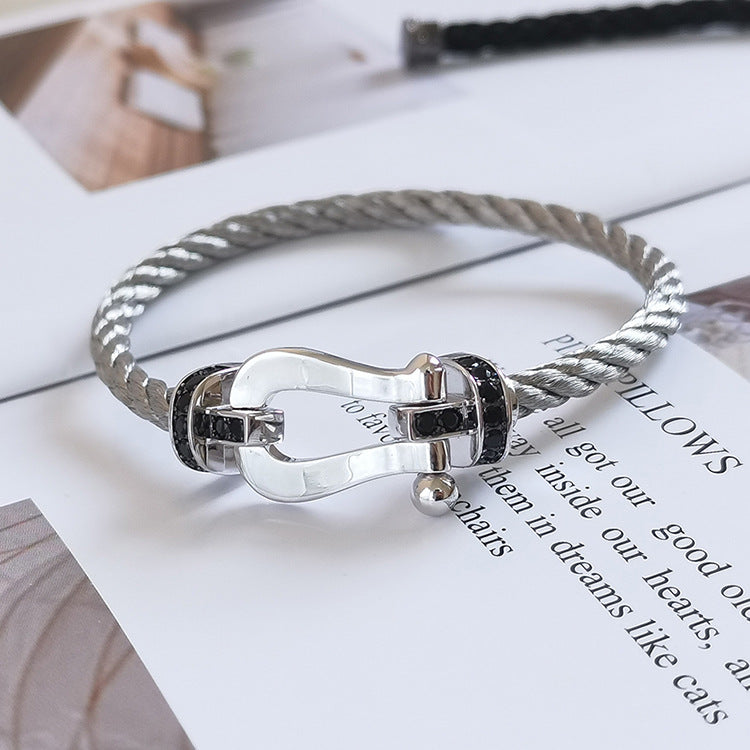[⭐JeweliWhal]FORCE LARGE HORSESHOE BLACK DIAMOND BRACELET SILVER