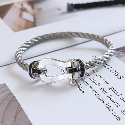 [⭐JeweliWhal]FORCE LARGE HORSESHOE BLACK DIAMOND BRACELET SILVER